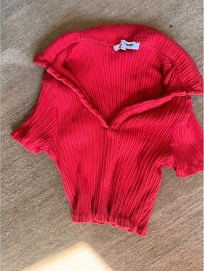 Ole by Koton Red Ribbed Short Sleeve Knit Top Size L